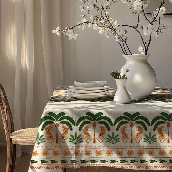 Cheetah Palm Tree Tablecloth: Gardenya Fabric Cotton Blend