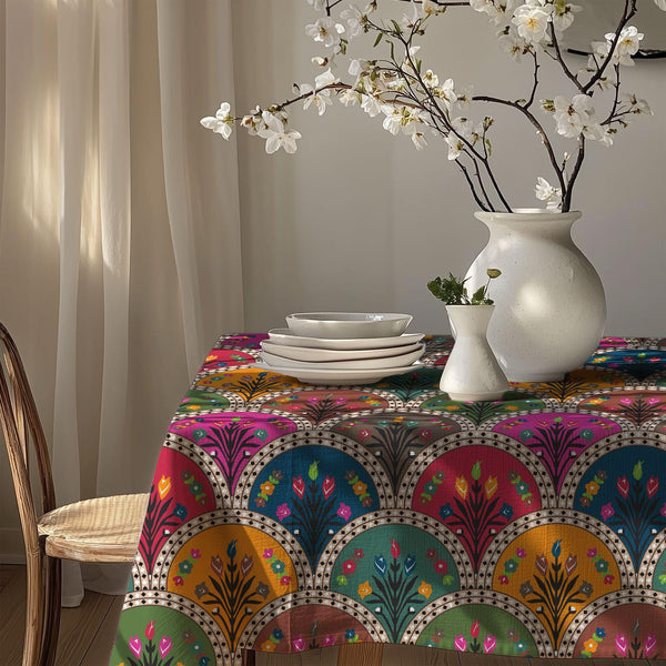 Colorful Floral Tablecloth: Gardenya Fabric, Ethnic Print