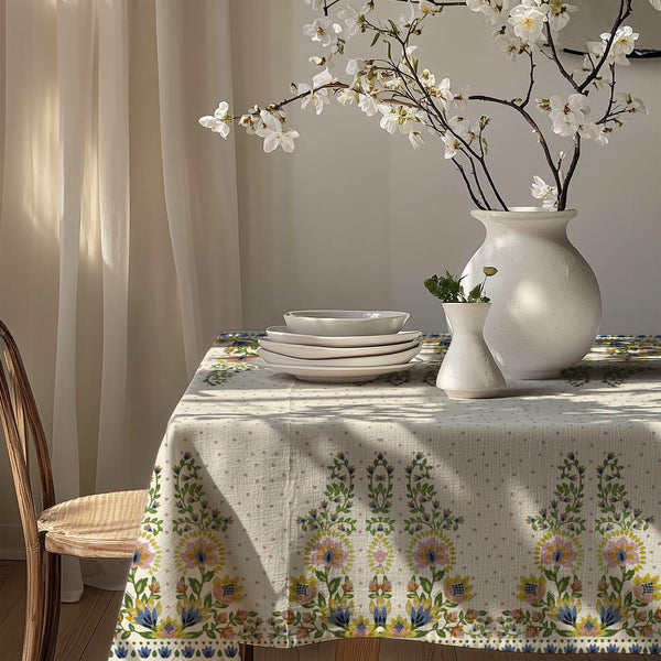 Vintage Floral Tablecloth: Gardenya Fabric, Romantic Pastel Flowers