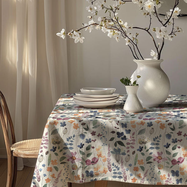 Watercolor Floral Tablecloth: Gardenya Cotton Blend Fabric