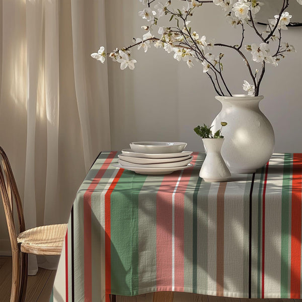 Modern Striped Tablecloth: Gardenya Cotton Blend, Minimalist Color Block