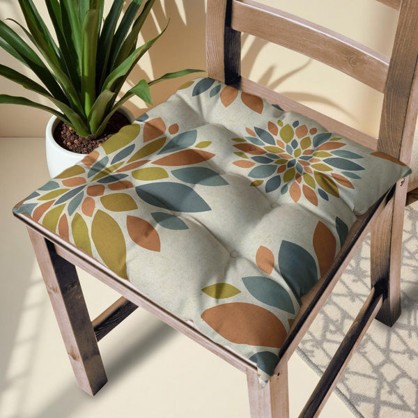 Abstract Leaf Linen Chair Cushion: Modern Farmhouse Seat Pad