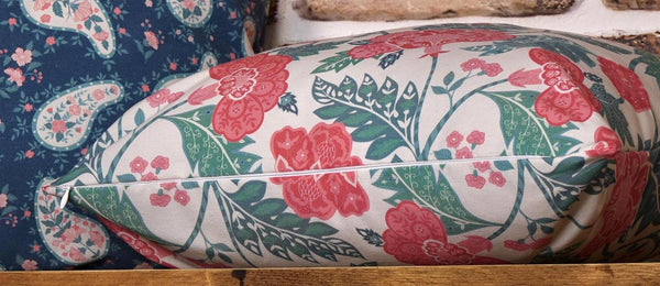 Green Paisley Pillow Cover: Indian Floral Block Print, Linen-Cotton Cushion