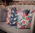 Navy Blue Floral Linen Pillow Cover: Vintage Botanical Cushion - Image 5