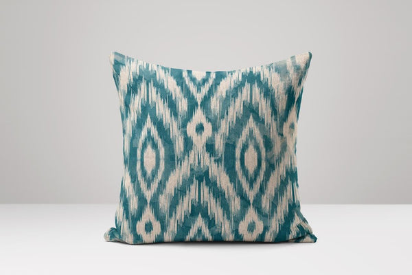 Teal Ikat Linen Pillow Cover: Geometric Diamond Throw Cushion
