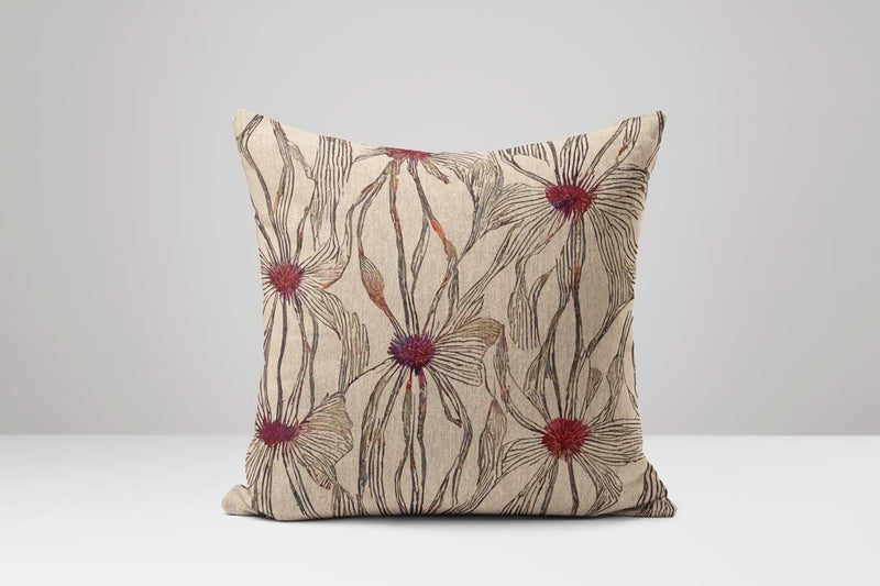 Floral Linen Pillow Cover: Hand-Drawn Botanical Art, Beige Cushion Case