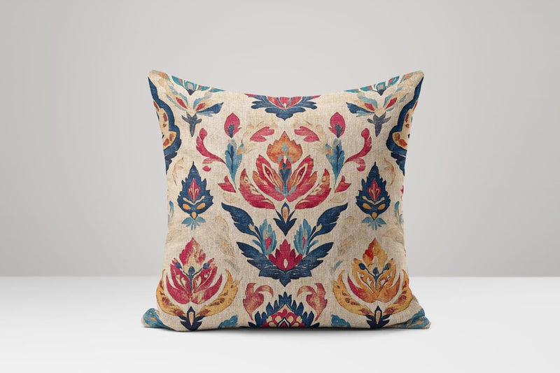 Floral Ikat Linen Pillow Cover: Ottoman-Inspired Cushion Case