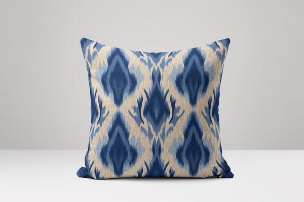 Blue Ikat Linen Pillow Cover: Abstract Geometric Cushion Case