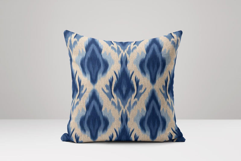 Blue Ikat Linen Pillow Cover: Abstract Geometric Cushion Case