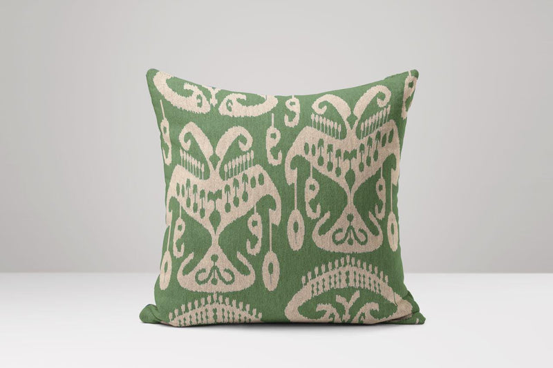 Green Ikat Linen Pillow Cover: Bohemian Geometric Cushion Case