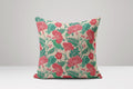 Floral Linen-Cotton Pillow Cover: Red & Green Botanical Design - Image 1