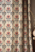 Floral Linen Curtains: Red Navy Botanical Print, Farmhouse Style - Image 1