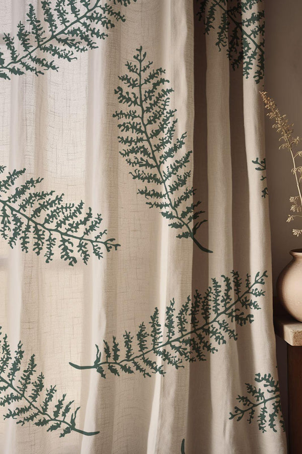 Green Fern Print Linen-Cotton Curtain: Nature-Inspired Drapes