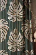 Monstera Leaf Linen-Cotton Curtains: Green Botanical Drapes - Image 1