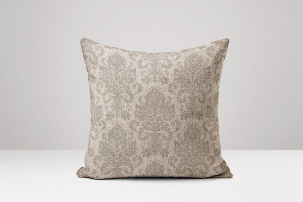 Beige Damask Linen Pillow Cover: Rustic Floral Cushion