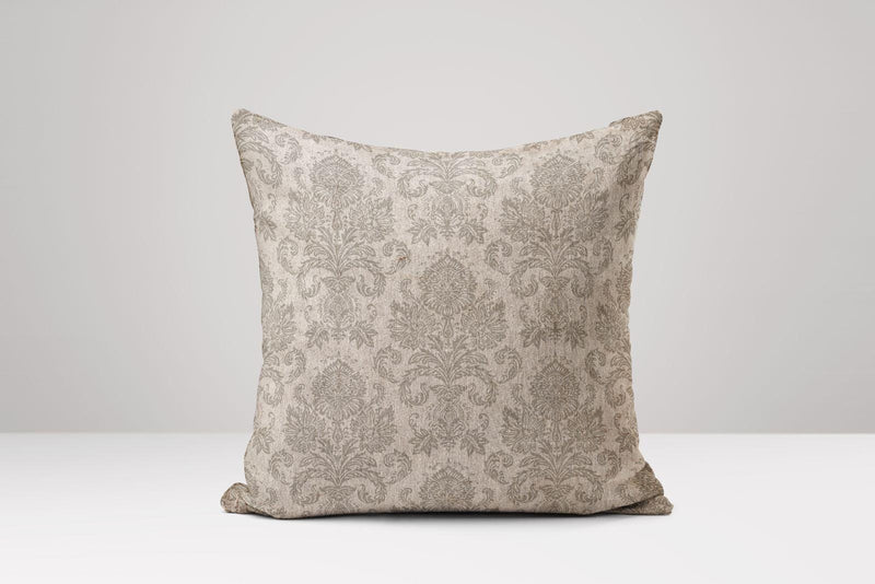 Beige Damask Linen Pillow Cover: Rustic Floral Cushion