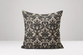 Black Baroque Damask Linen Pillow Cover: Vintage-Inspired Cushion - Image 1