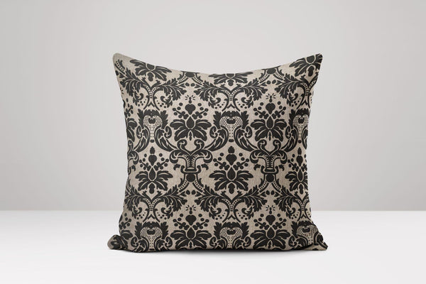 Black Baroque Damask Linen Pillow Cover: Vintage-Inspired Cushion