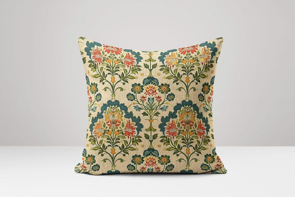 Beige Floral Linen Pillow Cover: Vintage Bohemian Botanical Cushion