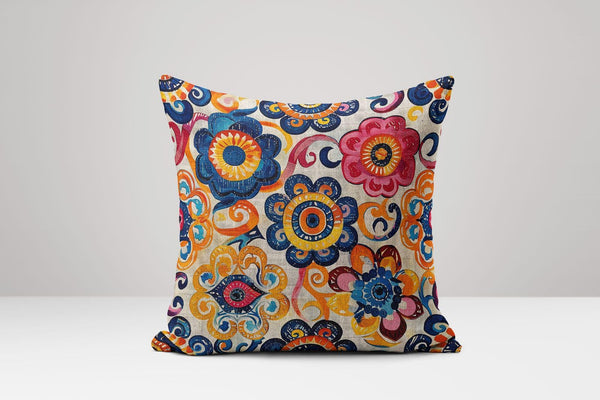 Floral Ikat Linen Pillow Cover: Bohemian Cushion Cover