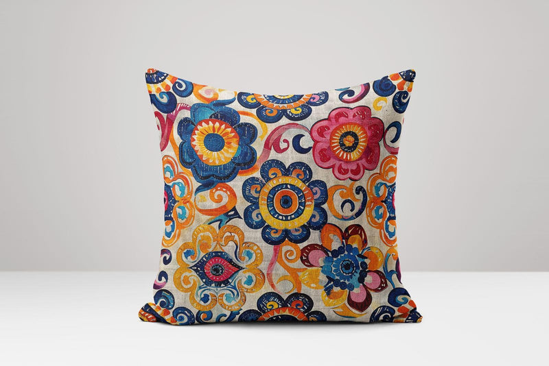 Floral Ikat Linen Pillow Cover: Bohemian Cushion Cover