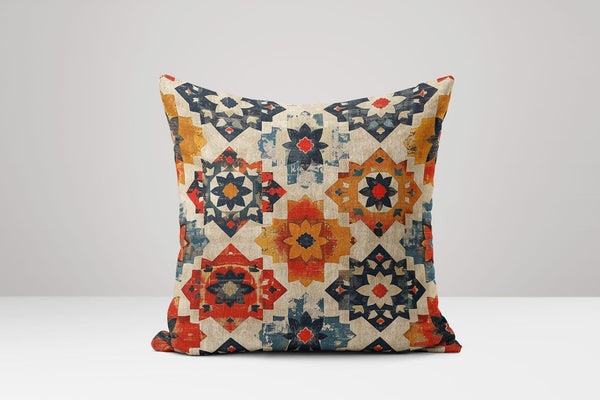 Bohemian Linen Pillow Cover: Geometric Star Tribal Cushion
