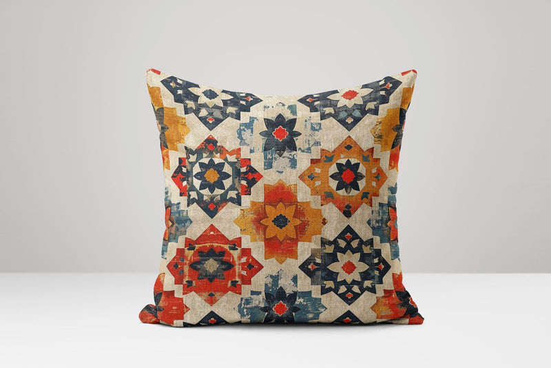 Bohemian Linen Pillow Cover: Geometric Star Tribal Cushion