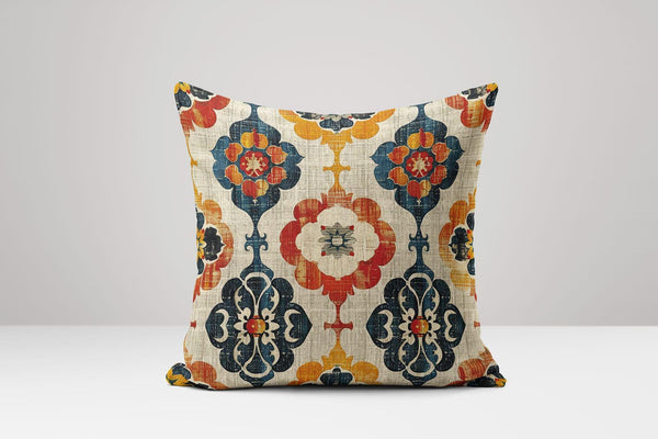 Moroccan Floral Linen Pillow Cover: Rustic Vintage Print