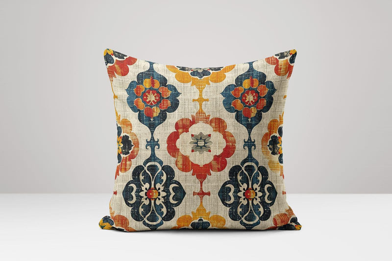 Moroccan Floral Linen Pillow Cover: Rustic Vintage Print