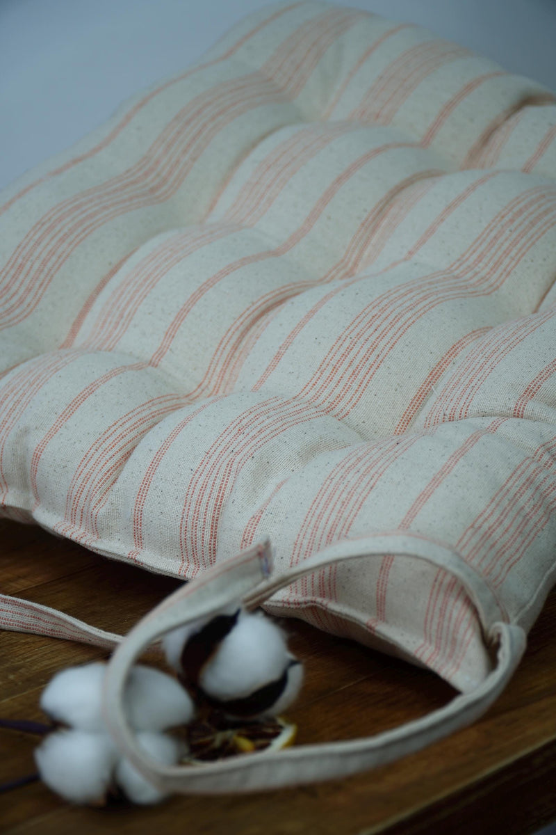 Striped Cotton Linen Chair Cushion with Ties - Farmhouse Decor