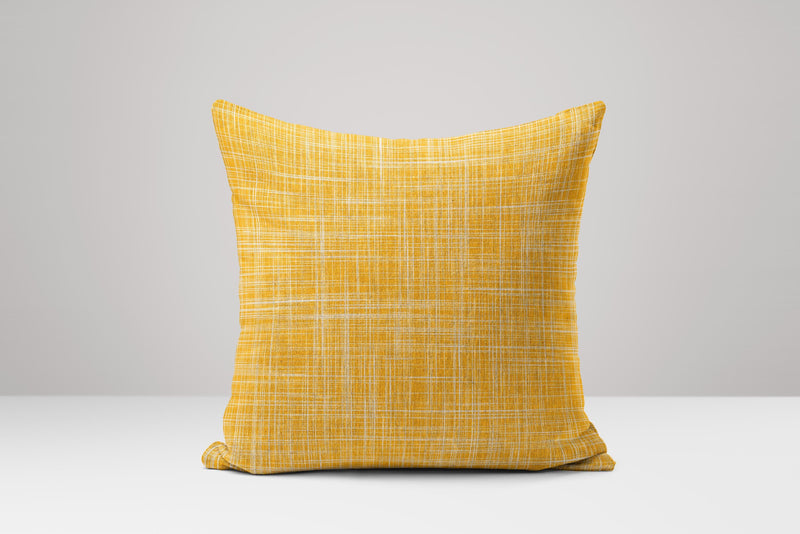 Yellow Plaid Linen-Cotton Pillow Cover: Woven Texture, Hidden Zipper