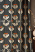 Scandinavian Floral Linen Curtains: Retro Orange Botanical Drapes - Image 1