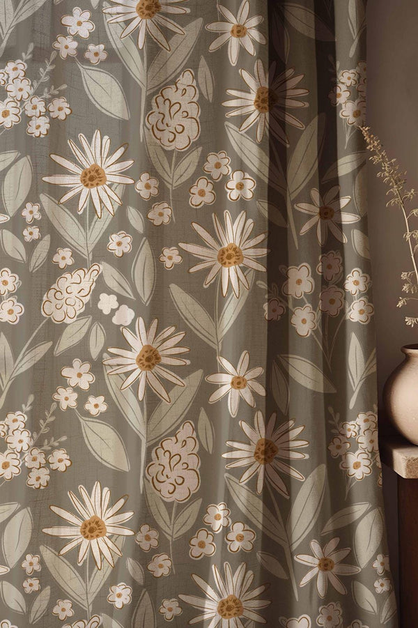 Wildflower Linen Curtains: Sage Green Botanical Floral Drapes