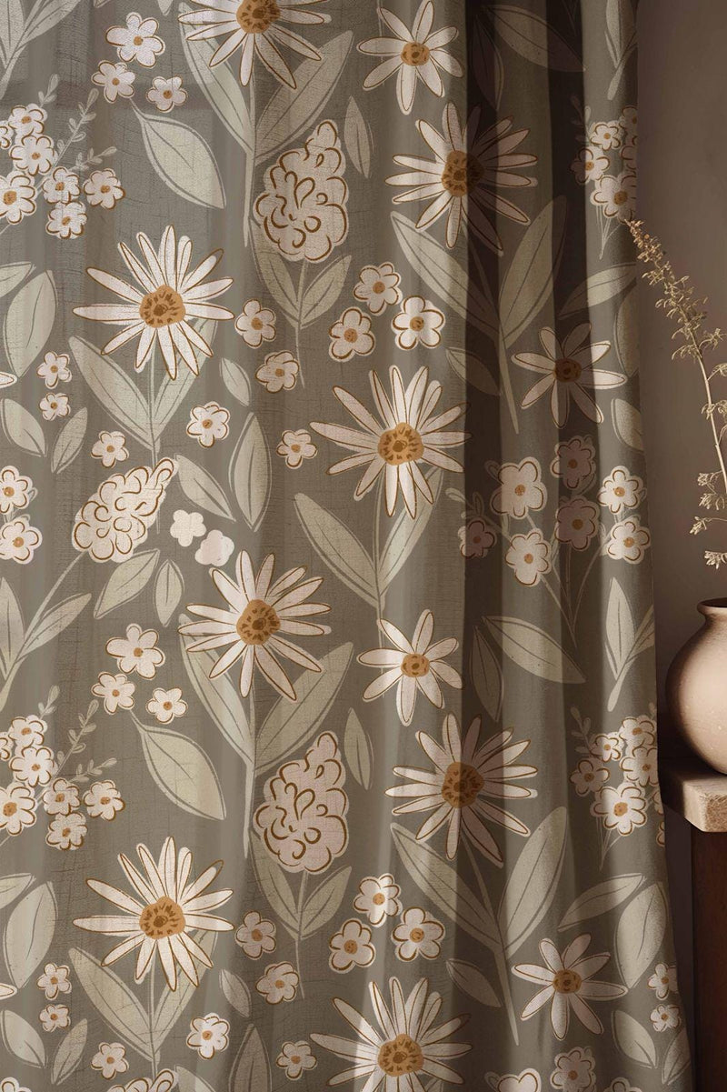 Wildflower Linen Curtains: Sage Green Botanical Floral Drapes