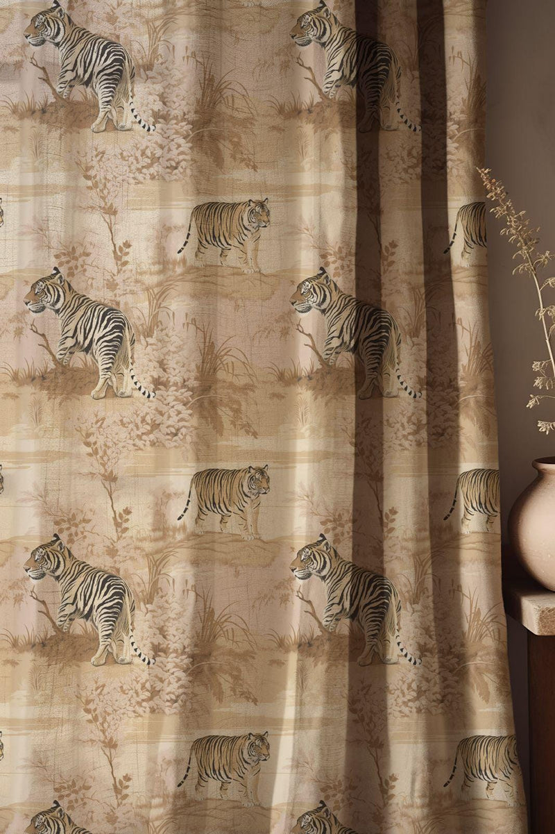 Tiger Print Linen Curtains: Vintage Safari Jungle Drapes