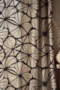 Abstract Floral Linen Curtains: Black & Beige Graphic Print - Image 1