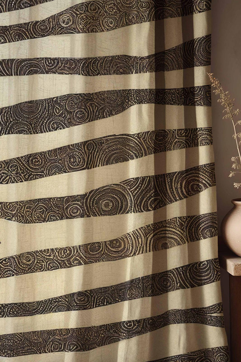 Tribal Striped Linen Curtains: Boho Black & Beige Drapes