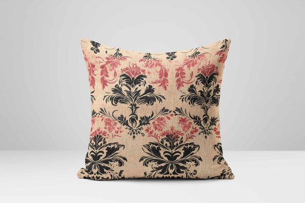 Floral Pillow Cover: French Chateau Style, Red & Black Victorian Cushion