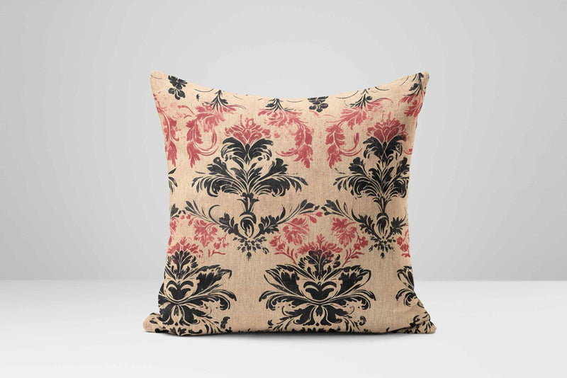 Floral Pillow Cover: French Chateau Style, Red & Black Victorian Cushion