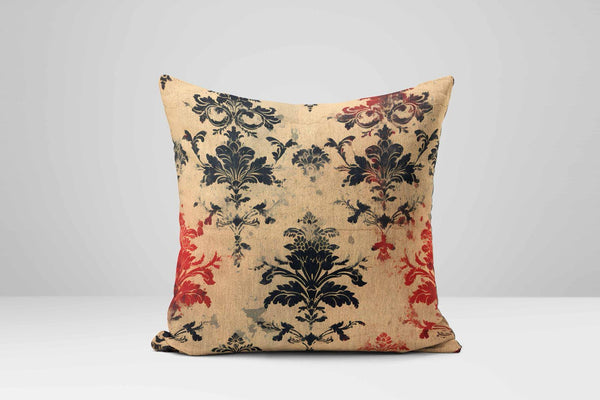 Damask Pillow Cover: Faded Black & Red French Baroque Cushion