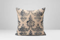 Damask Pillow Cover: Faded Black & Beige Cotton Linen Cushion - Image 1