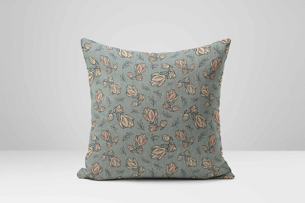Sage Green Floral Pillow Cover: Cotton Linen Botanical Cushion