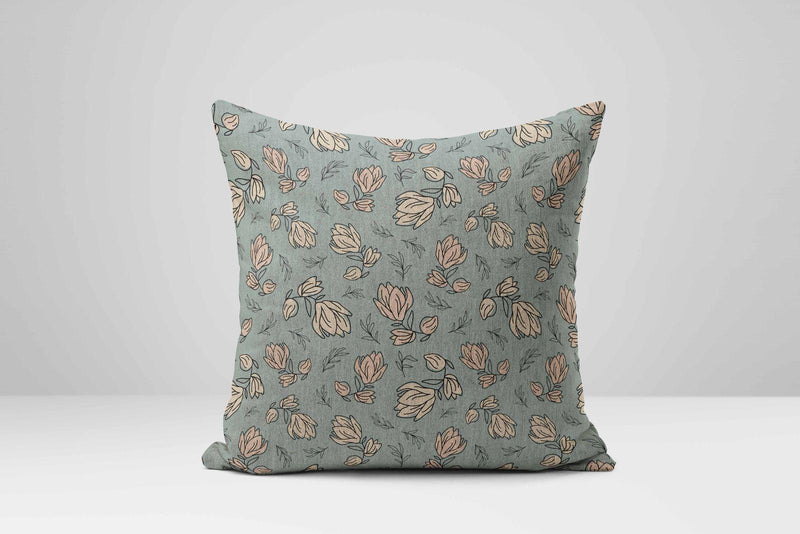 Sage Green Floral Pillow Cover: Cotton Linen Botanical Cushion