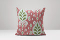 Boho Pink Ikat Linen Pillow Cover: Green Leaf Throw Cushion - Image 1