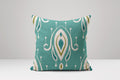 Turquoise Ikat Linen Pillow Cover: Boho Floral Cushion - Image 1