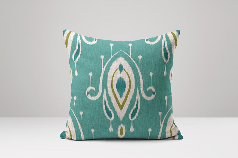 Turquoise Ikat Linen Pillow Cover: Boho Floral Cushion