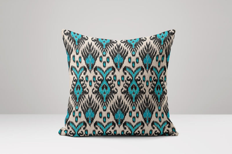 Turquoise Ikat Pillow Cover: Boho Linen Cushion