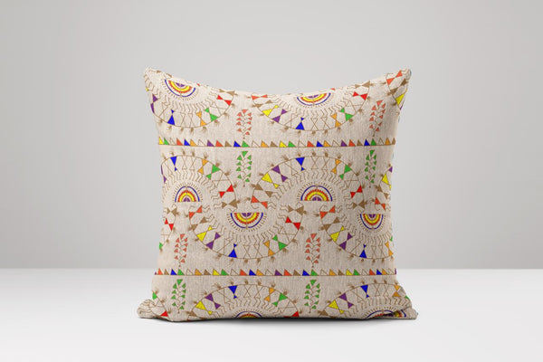 Boho Ikat Linen Pillow Cover: Geometric Mandala Throw Cushion