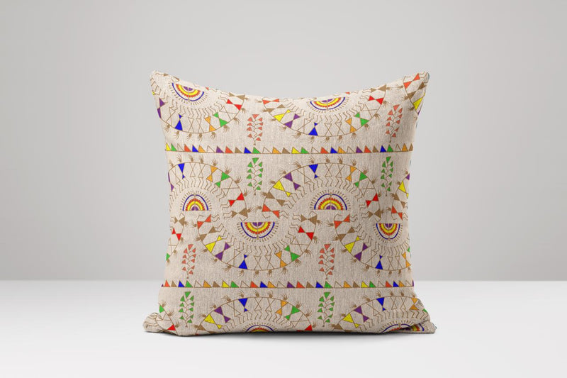 Boho Ikat Linen Pillow Cover: Geometric Mandala Throw Cushion