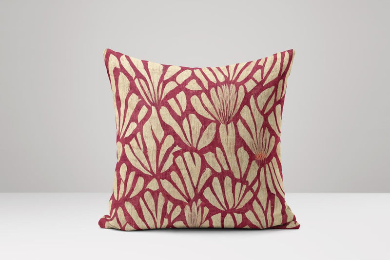 Red Floral Ikat Linen Pillow Cover: Boho Cushion Case